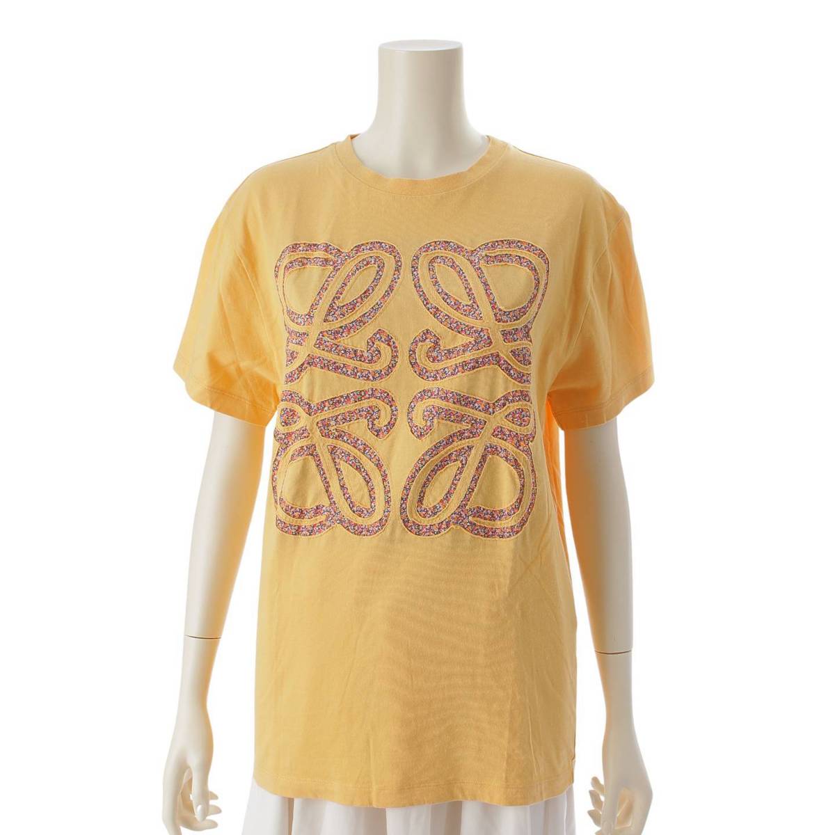 [Loewe] Loewe Anagram Logo Short Sleeve Crew Neck T-Shirt Cut and Sew Top Yellow XS [Used] [Authenticated and Guaranteed Authentic] 213572