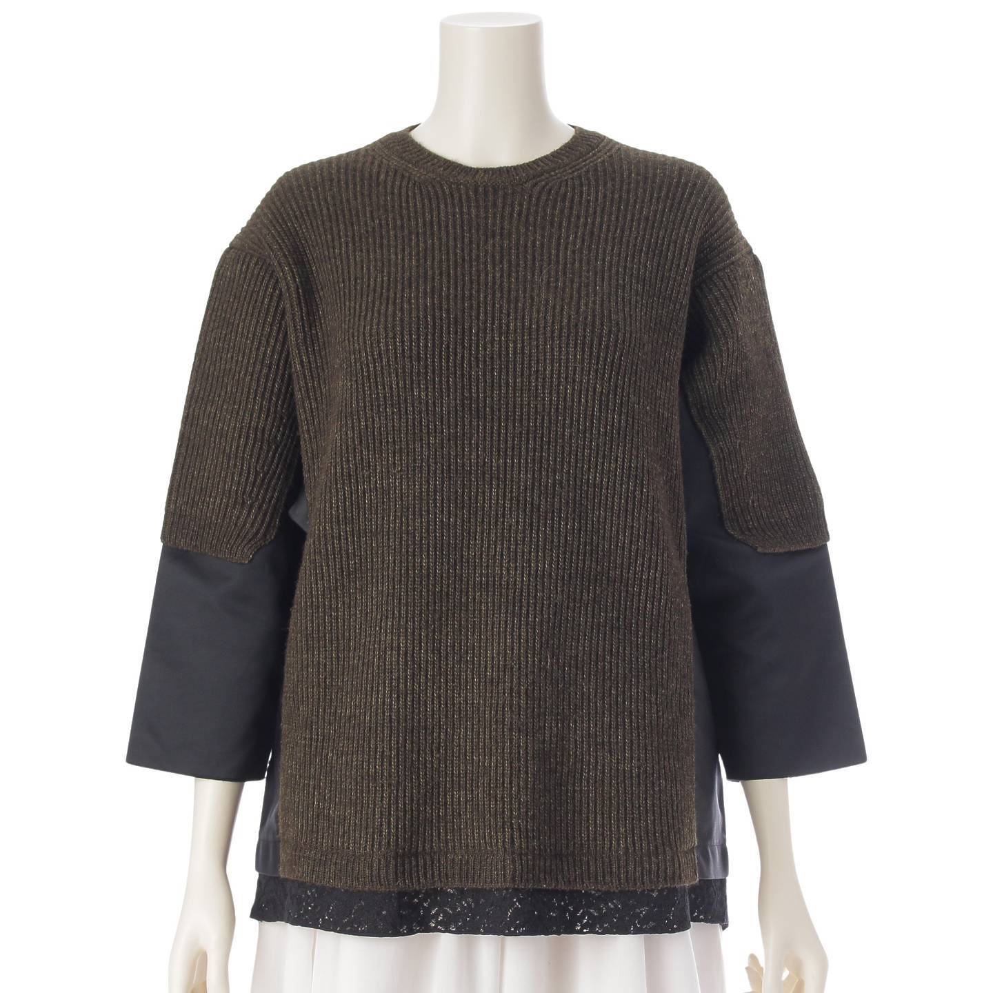 Numero Ventuno Wool x Alpaca Switching Knit Sweater Top 14A-A030-7109 Khaki 38