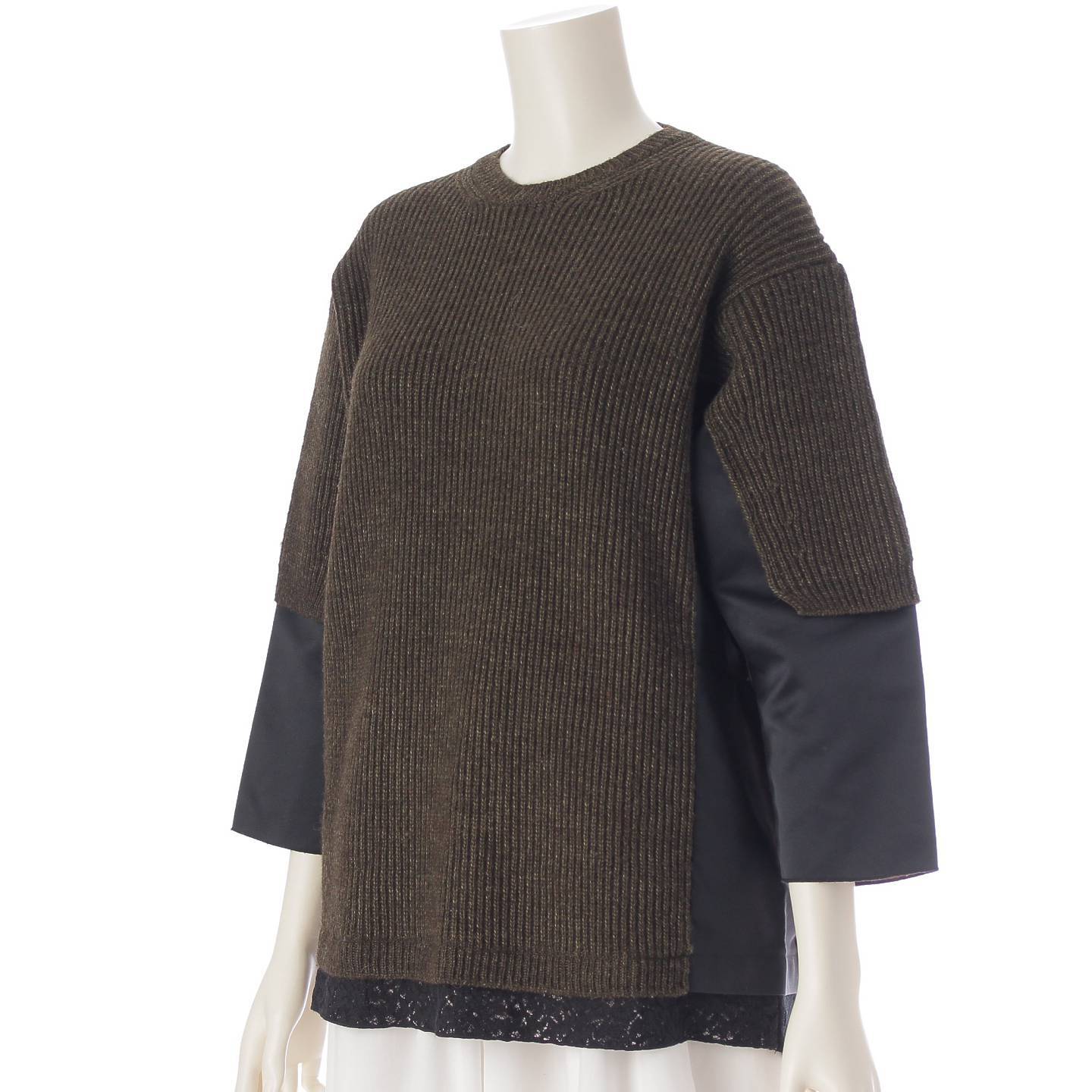 Numero Ventuno Wool x Alpaca Switching Knit Sweater Top 14A-A030-7109 Khaki 38