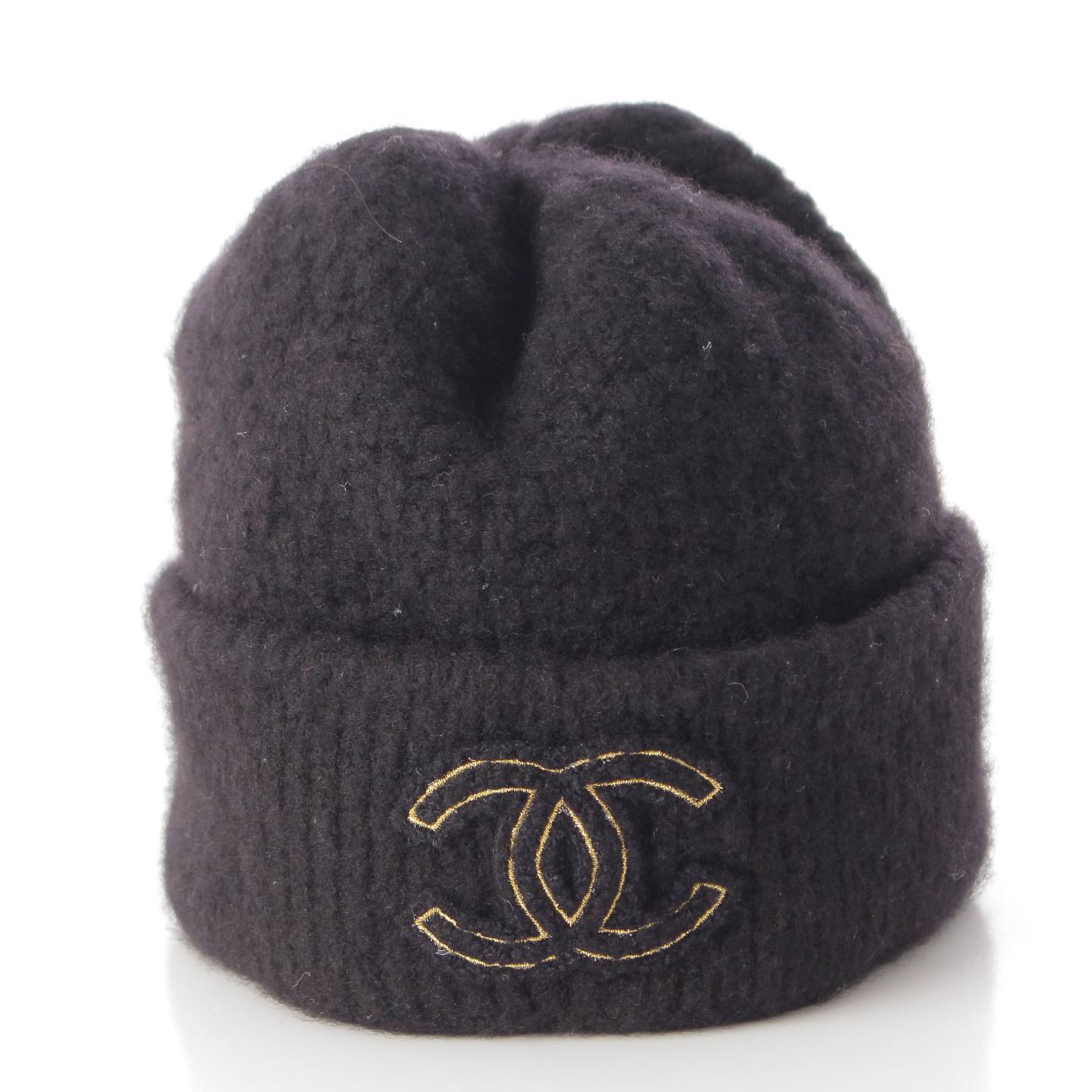 Chanel COCO Mark Cashmere x Silk Knit Cap Hat Beanie Black