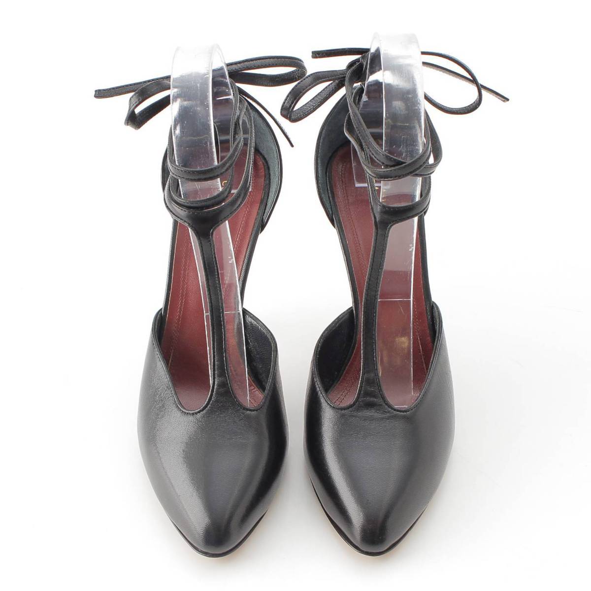 [Celine] Celine Phoebe T-strap ribbon leather pumps heel black 36.5 [Used] [Authenticated and genuine product guaranteed] 213611