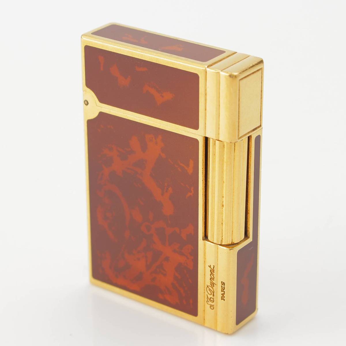 [Dupont] STDupont Gatsby Lacquer Marble Roller Gaslighter Smoking Accessory Gold Brown [Used] [Authenticated and Guaranteed Authentic] 213689
