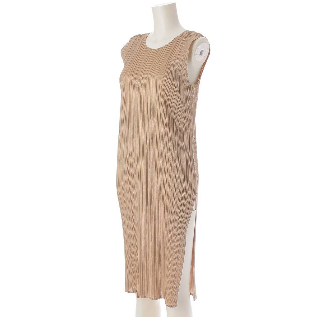 [Pleated Please Issey Miyake] PLEATS PLEASE ISSEY Side slit sleeveless dress tunic beige gold 4 [Used] [Authenticated and genuine product guaranteed] 213762