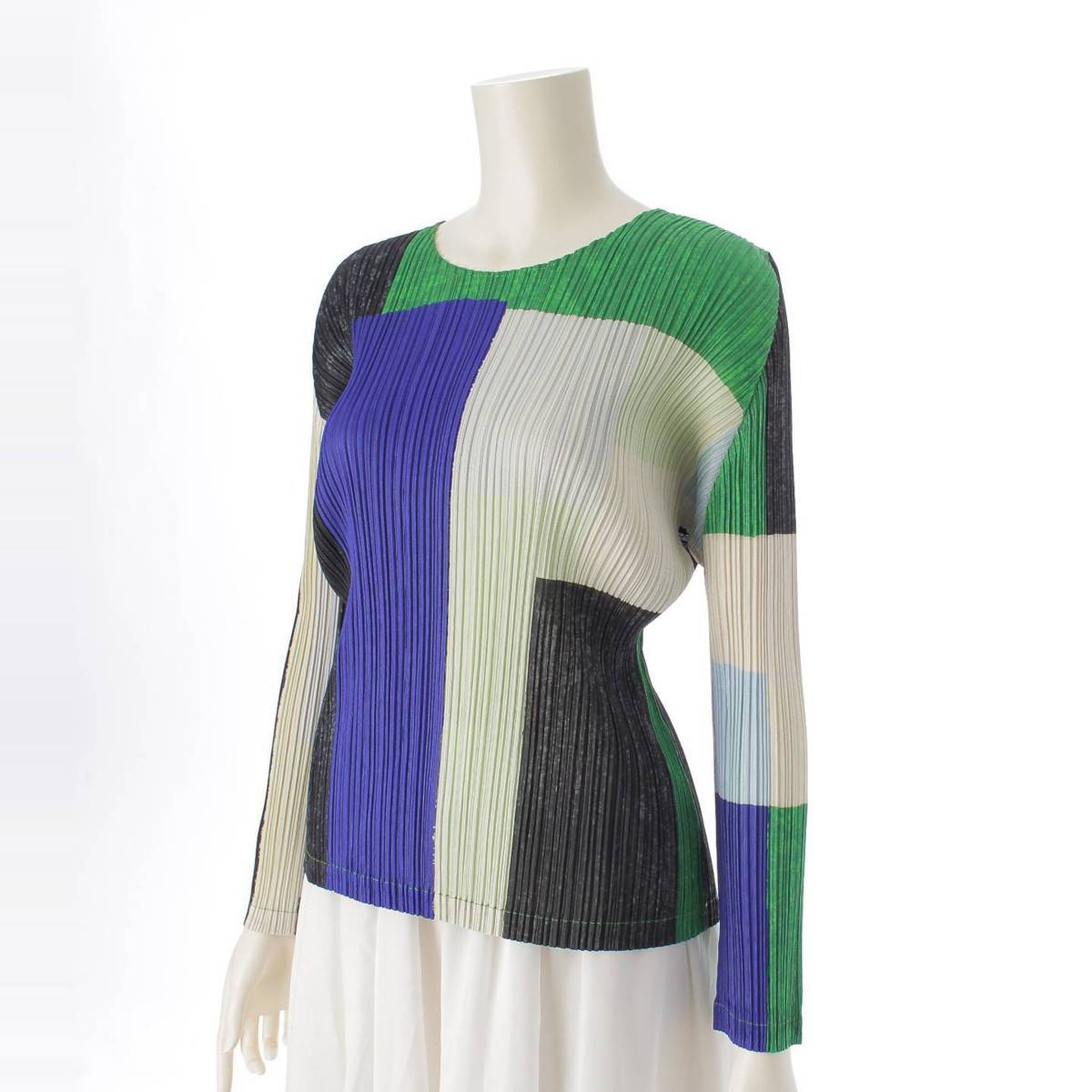 [Pleated Please Issey Miyake] PLEATS PLEASE ISSEY Long sleeve top Color blocking Geometric pattern All-over pattern PP13-JK651 Multicolor 3 [Used] [Authenticated and genuine product guaranteed] 213766