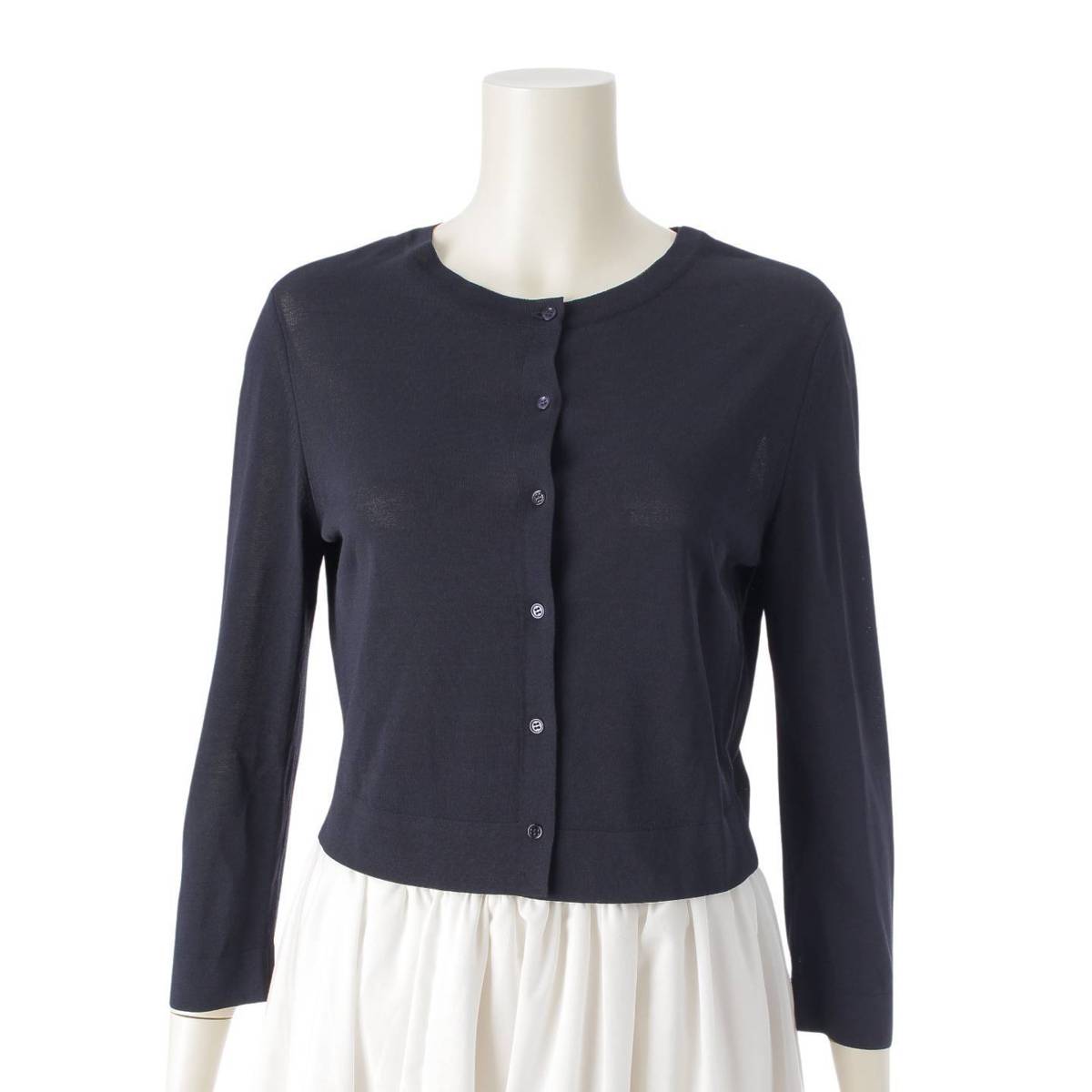 [Foxey] Foxey Crew Neck Long Sleeve Knit Cardigan Top 36823 Navy 38 [Used] [Authenticated and Guaranteed Authentic] 213803