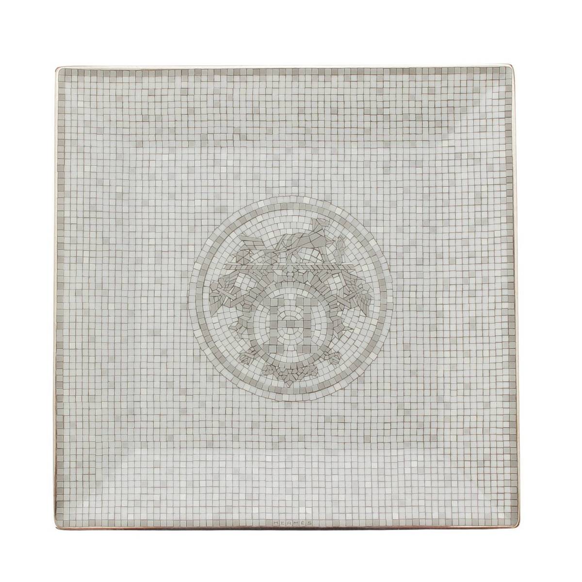 [Hermes] Hermes Mosaic Vinquatre Square Plate Tableware Tray Accessory Platinum [Used] [Authenticated and Guaranteed Authentic] 213828