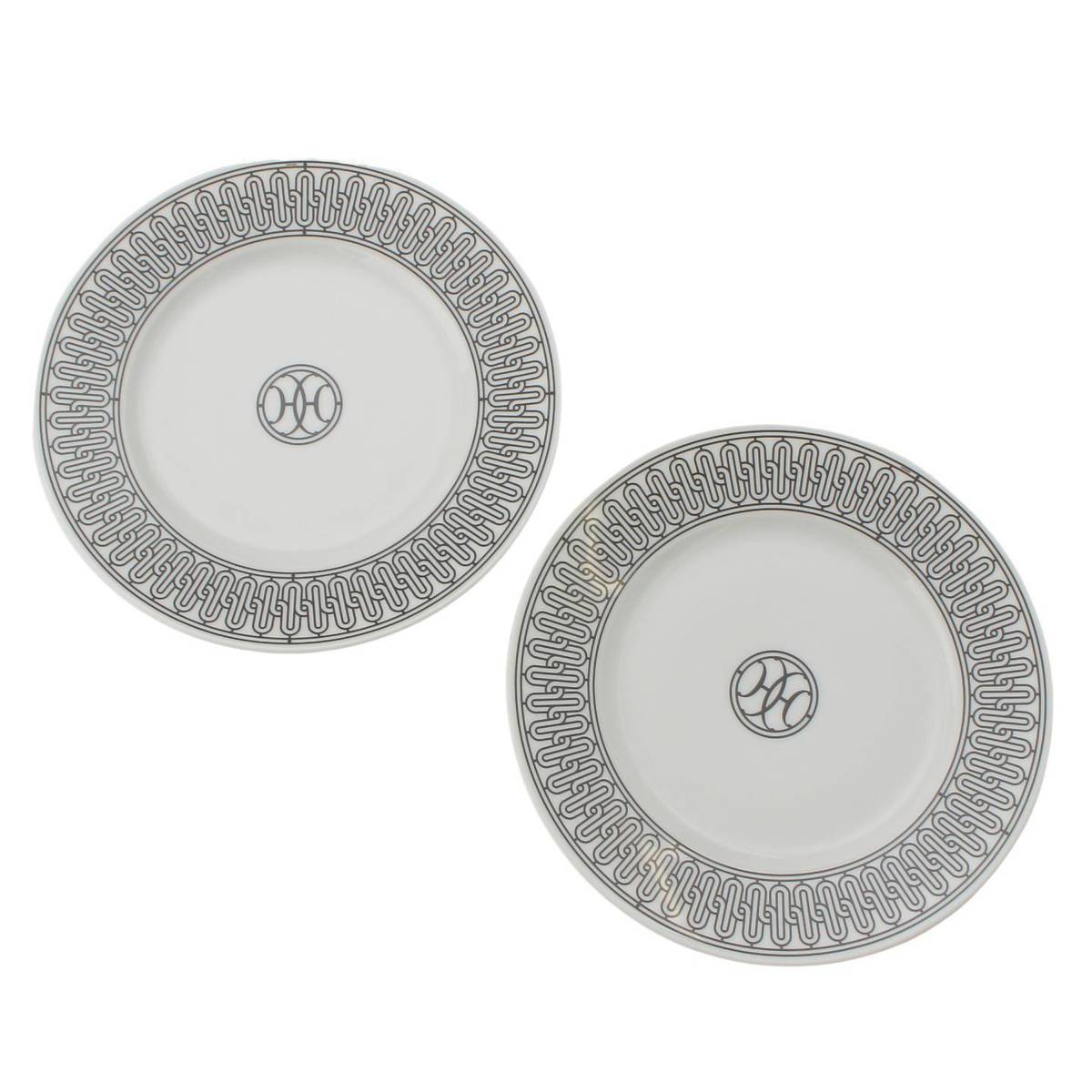 [Hermes] Hermes Mini Dinner Plate Tableware Plate Ceramic 2-piece Set Black x White [Used] [Authenticated and Guaranteed Authentic] 213829