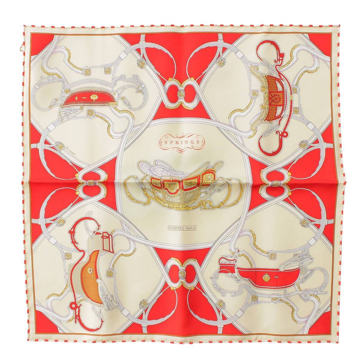 [Hermes] Hermes Carre 45 Springs Remix Silk Scarf Red Unused [Used] [Authenticated and Guaranteed Authentic] 213833