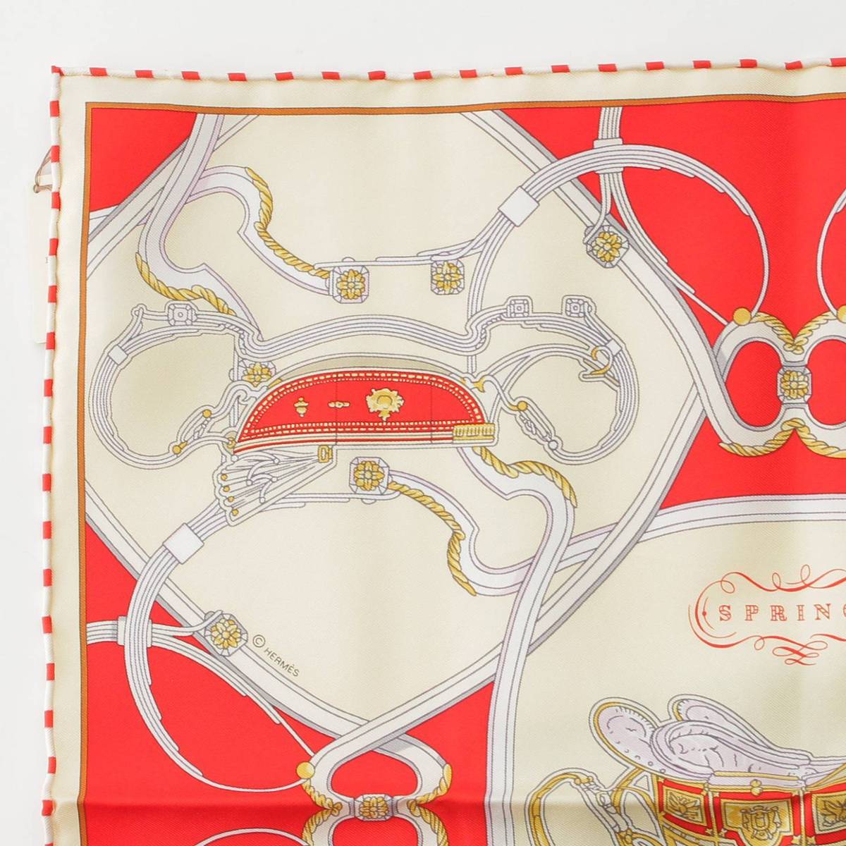 [Hermes] Hermes Carre 45 Springs Remix Silk Scarf Red Unused [Used] [Authenticated and Guaranteed Authentic] 213833