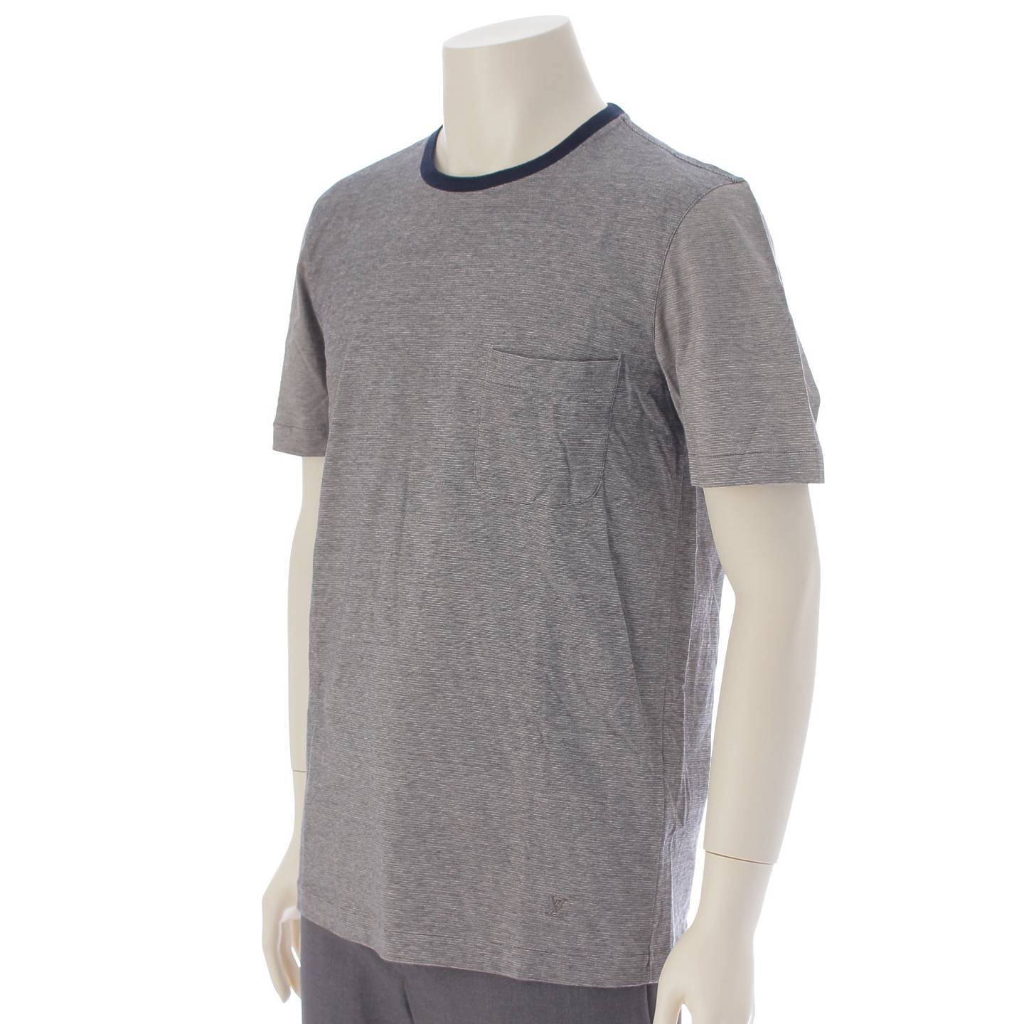 Louis Vuitton Men's T-shirt with chest pocket, LV logo embroidered, cut and sewn top, grey [Used] [Authentic product guaranteed]