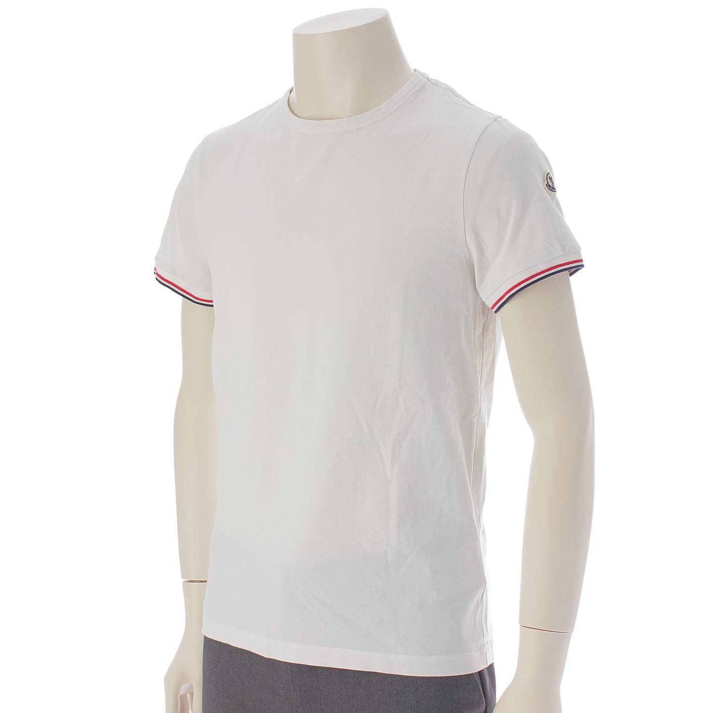 Moncler Men's 22 Slim Fit T-Shirt Logo Patch Line Top White S [Used] [Authentic Guaranteed]