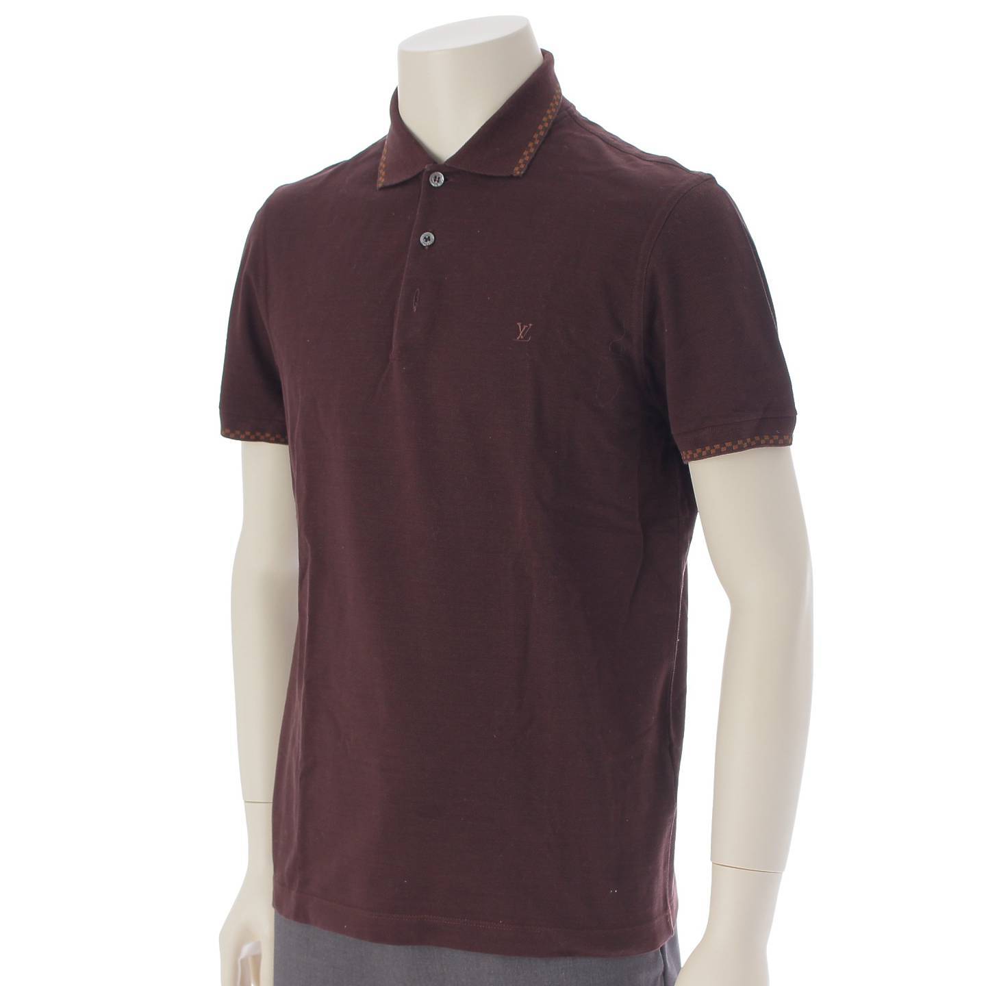 Louis Vuitton Men's Damier LV Logo Embroidered Polo Shirt Collared T-Shirt Top Brown S