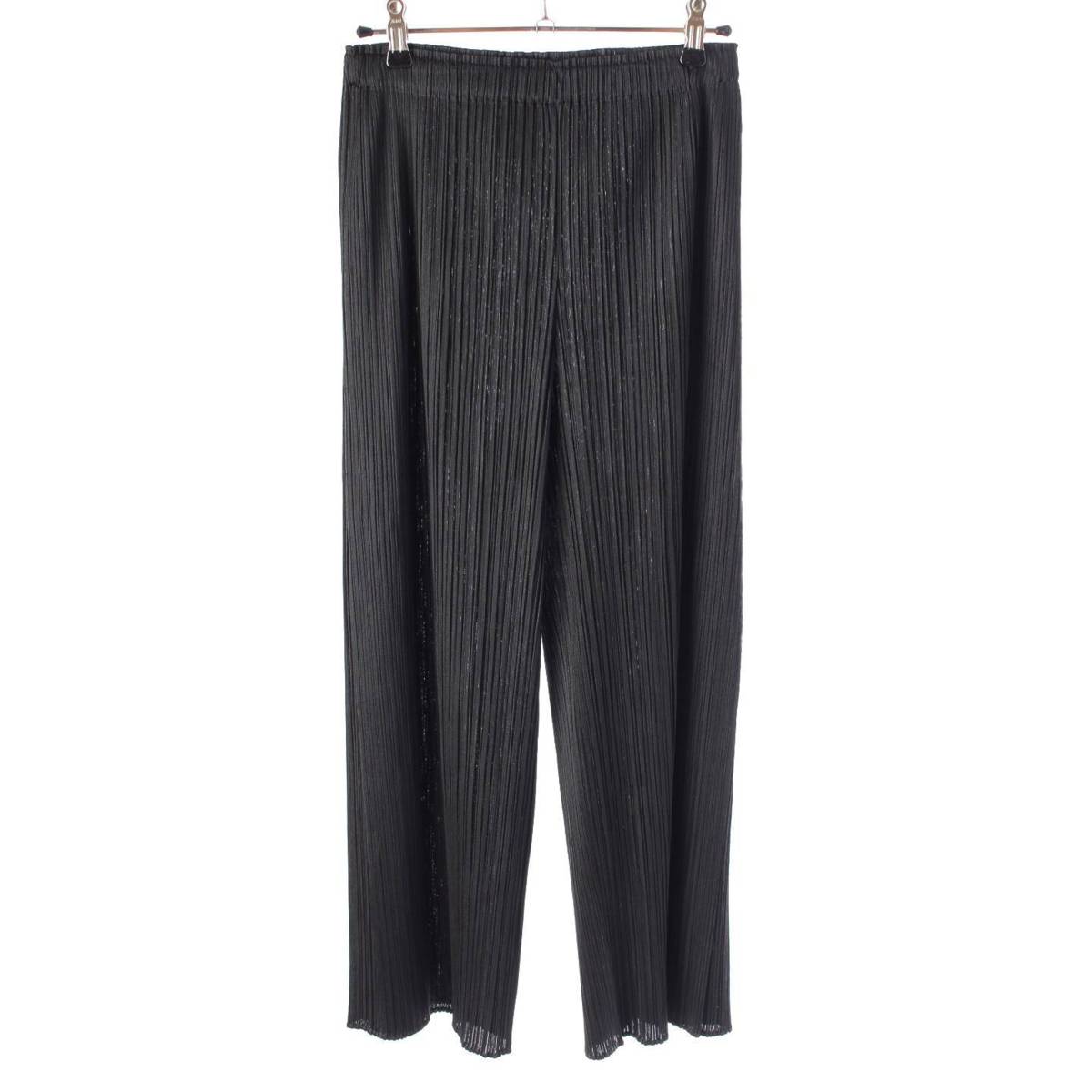 [Pleated Please Issey Miyake] PLEATS PLEASE ISSEY Side Slit Wide Pants Bottoms Slacks PP33-JF116 Black [Used] [Authenticated and Guaranteed Authentic] 213902