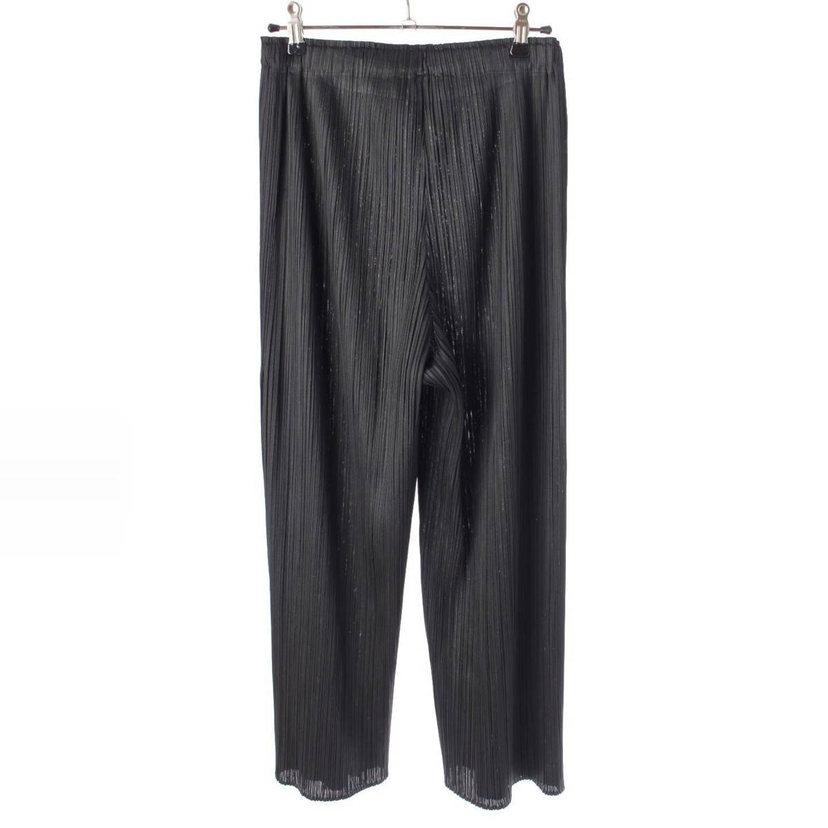 [Pleated Please Issey Miyake] PLEATS PLEASE ISSEY Side Slit Wide Pants Bottoms Slacks PP33-JF116 Black [Used] [Authenticated and Guaranteed Authentic] 213902