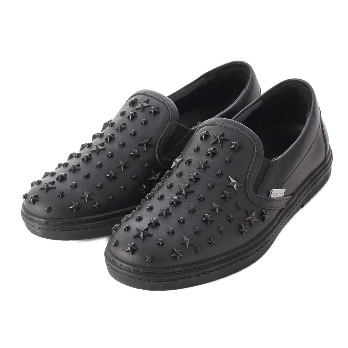 Jimmy Choo Leather Matte Star Studs Slip-on Shoes Black 39 [Used] [Authenticated and Guaranteed Authentic] 213930