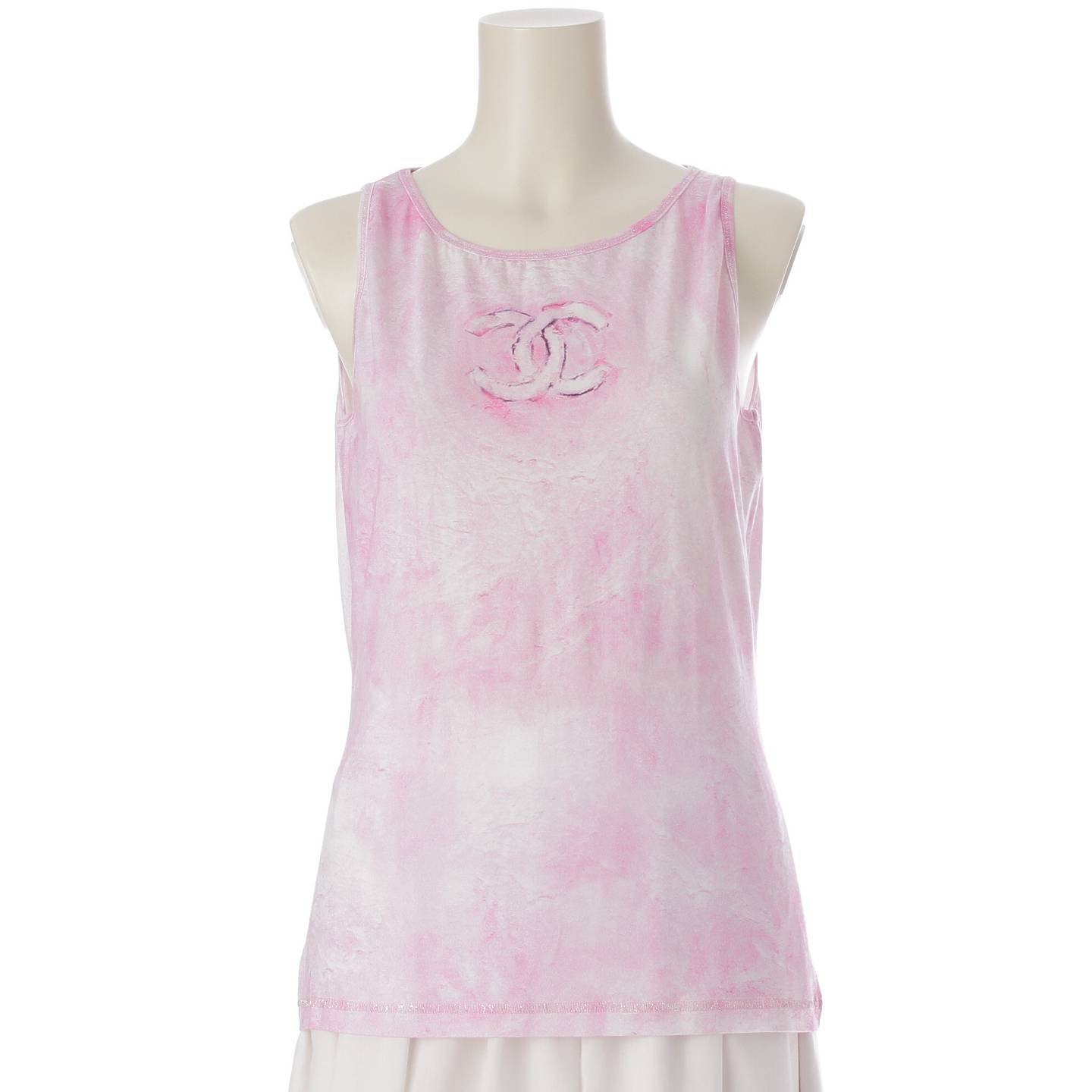 Chanel 09C COCO Mark Cotton Tie-dye Pattern Tank Top Sleeveless P34612 Pink 38