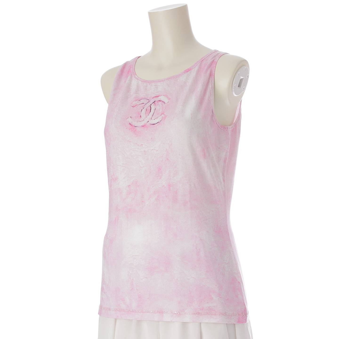 Chanel 09C COCO Mark Cotton Tie-dye Pattern Tank Top Sleeveless P34612 Pink 38