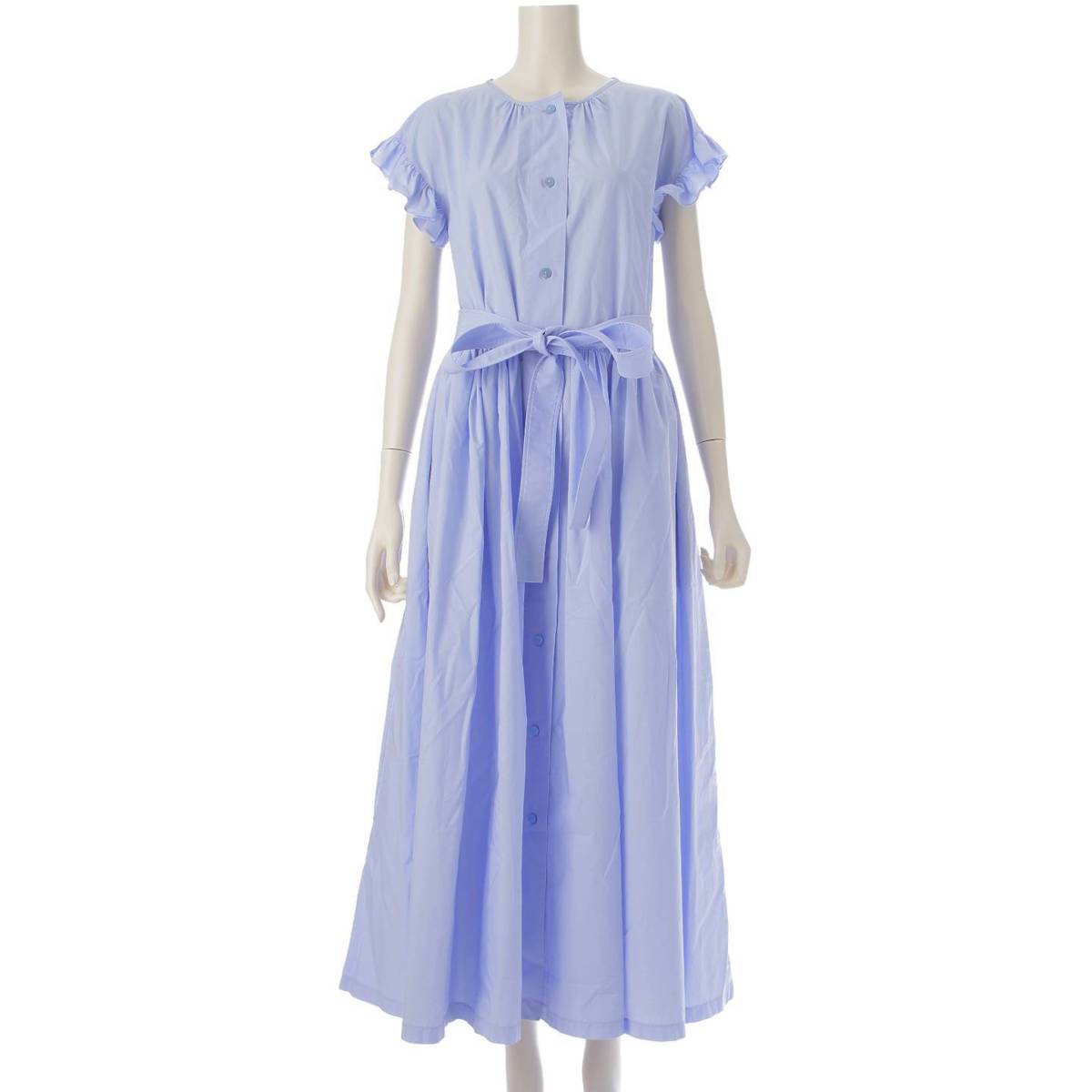 [Sonota] Patou 22Stainless Steel Ruffle Sleeve Maxi Dress with Belt 22SA2-DR087-17 Blue 34 [Used] [Authenticated and Guaranteed Authentic] 213943