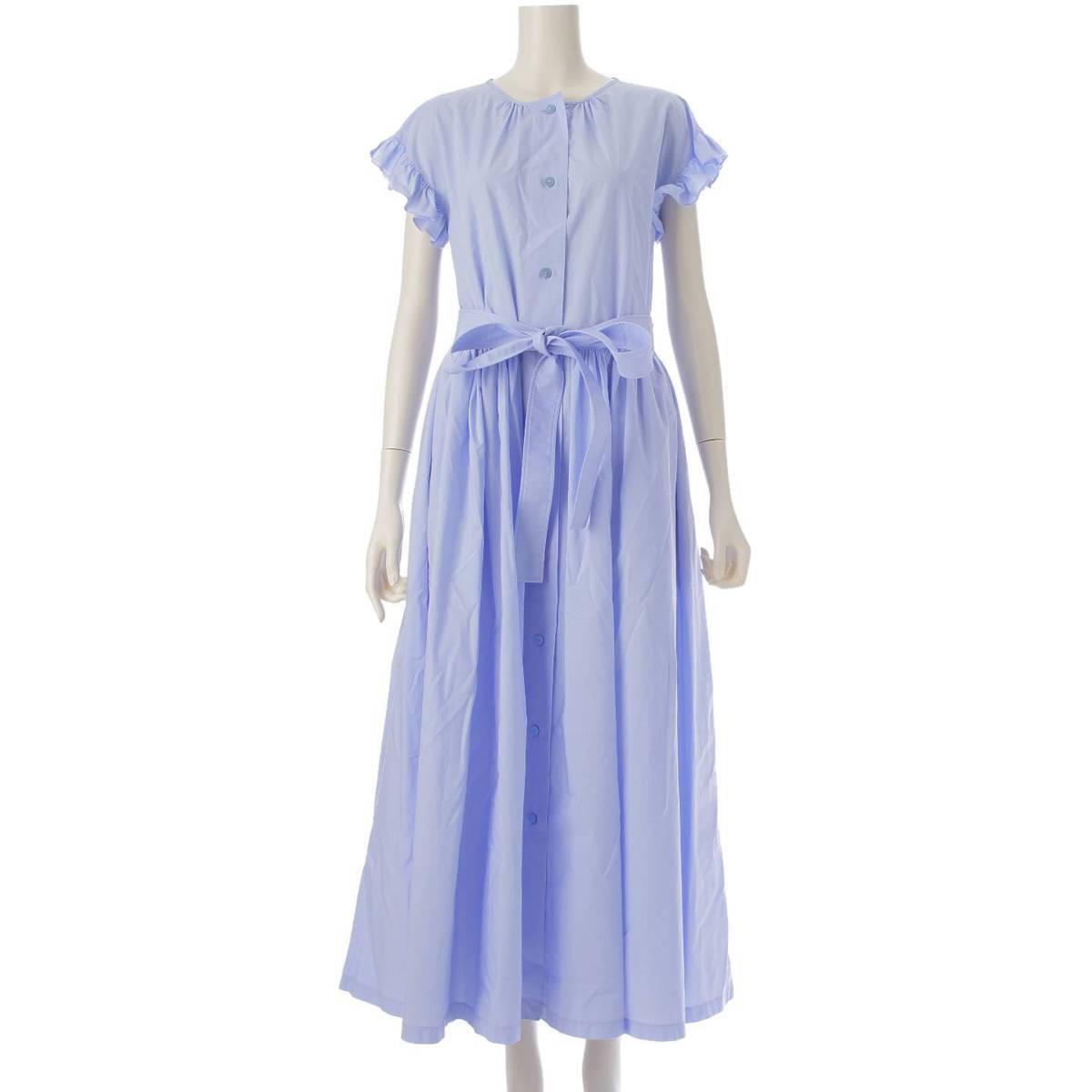 [Sonota] Patou 22Stainless Steel Ruffle Sleeve Maxi Dress with Belt 22SA2-DR087-17 Blue 34 [Used] [Authenticated and Guaranteed Authentic] 213943