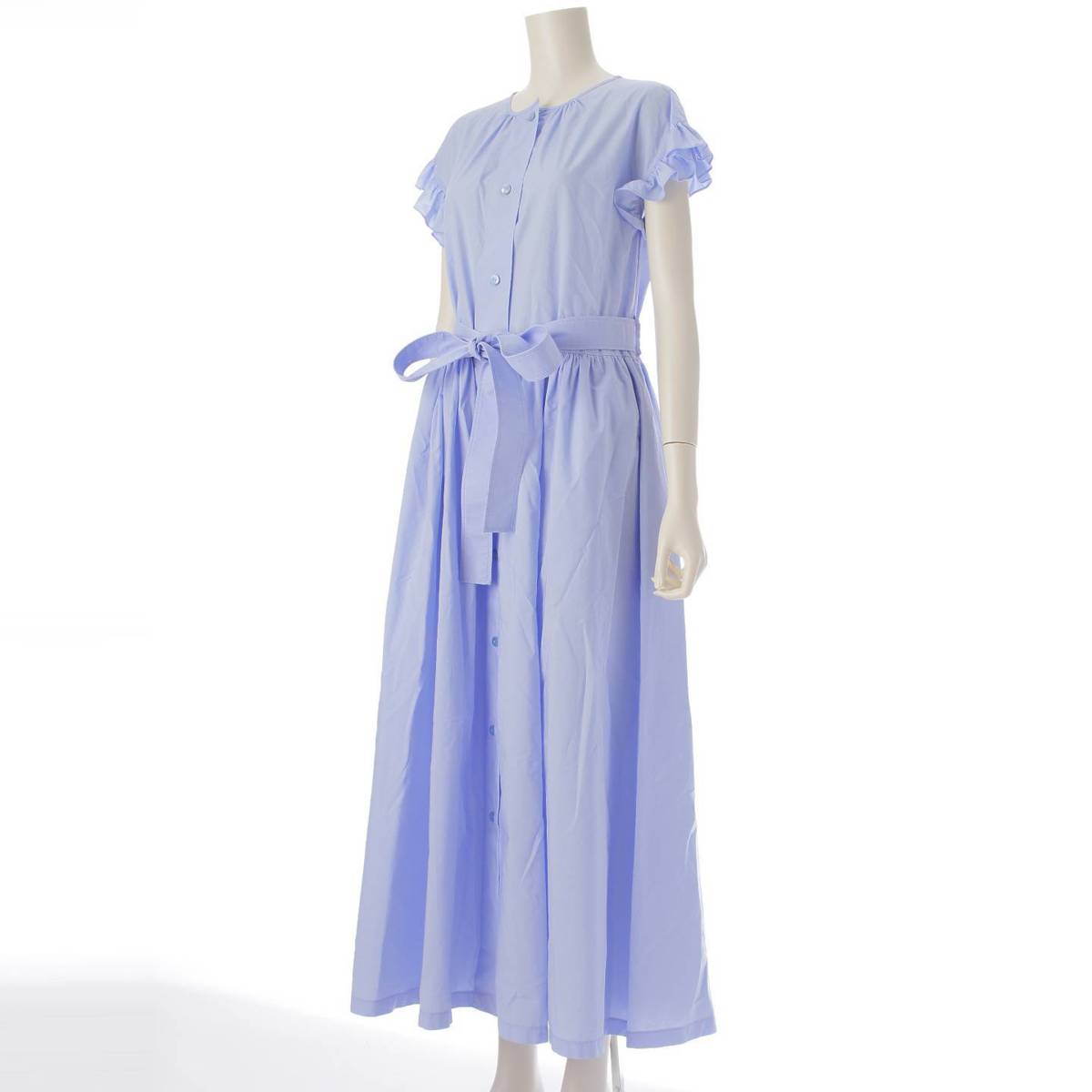 [Sonota] Patou 22Stainless Steel Ruffle Sleeve Maxi Dress with Belt 22SA2-DR087-17 Blue 34 [Used] [Authenticated and Guaranteed Authentic] 213943