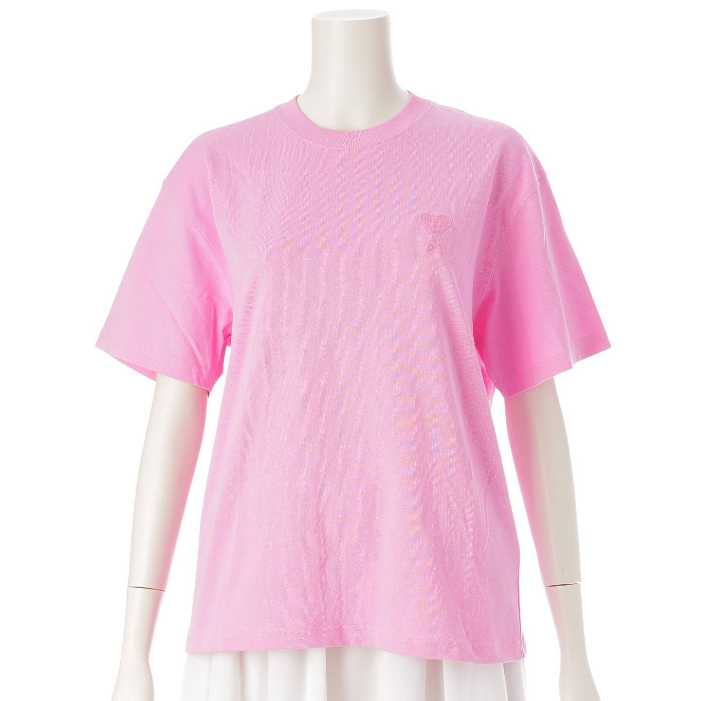 AMI Alexandre Mattiussi AMI Paris Heart Logo Embroidered Cut and Sew Short Sleeve T-Shirt Top Pink XXS [Used] [Authentic Product Guaranteed]