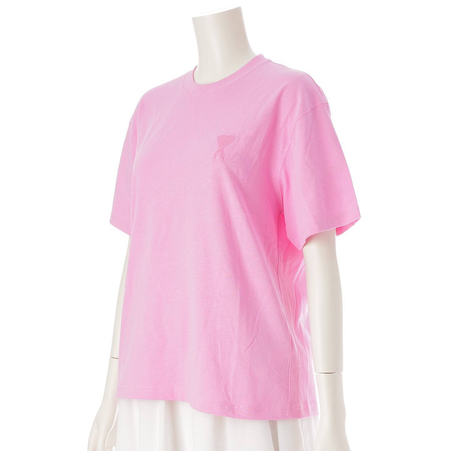 AMI Alexandre Mattiussi AMI Paris Heart Logo Embroidered Cut and Sew Short Sleeve T-Shirt Top Pink XXS [Used] [Authentic Product Guaranteed]