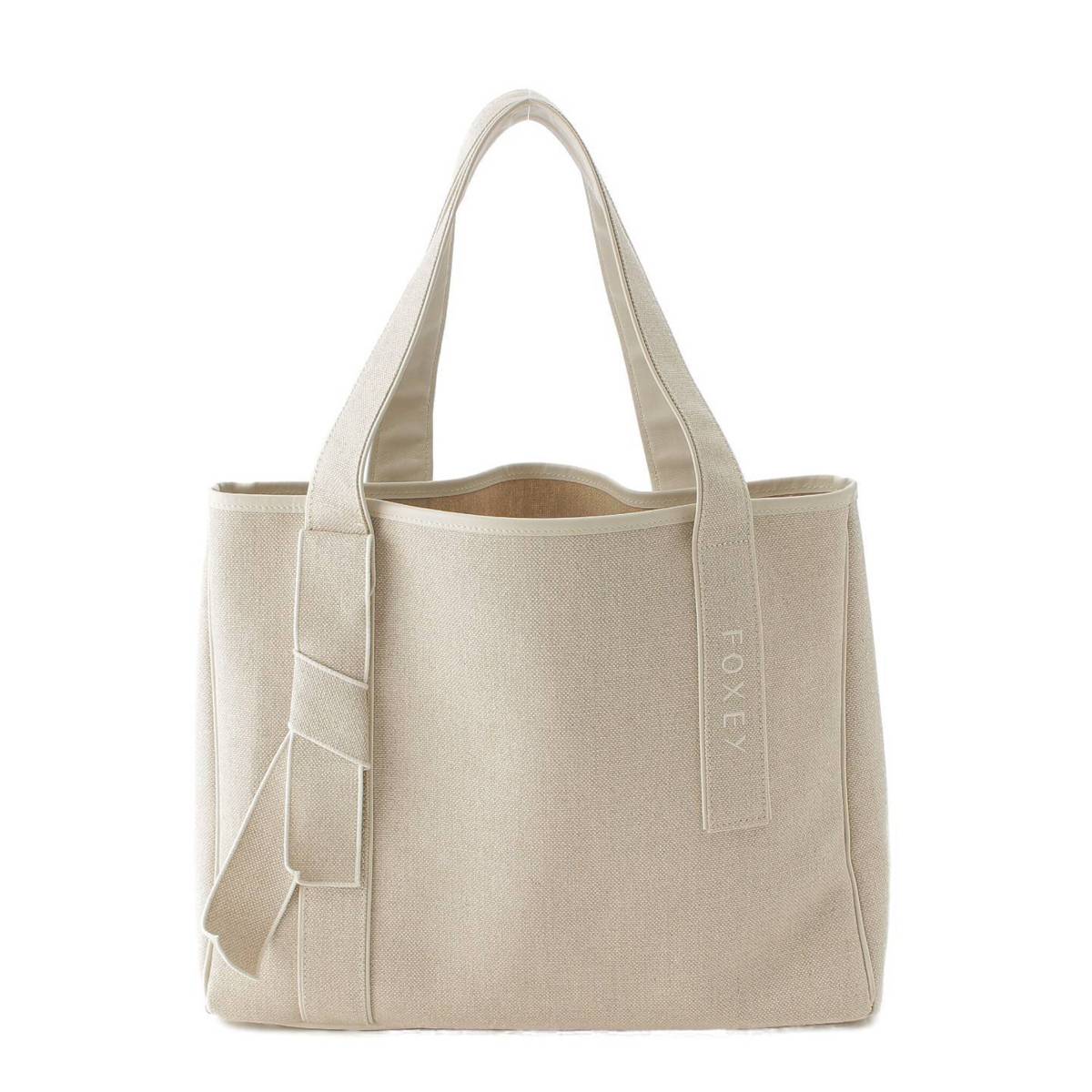 [Foxey] Foxey Anytime Tote Canvas x Leather Anytime Tote Bag 42136 Beige [Used] [Authenticated and Guaranteed Authentic] 214029