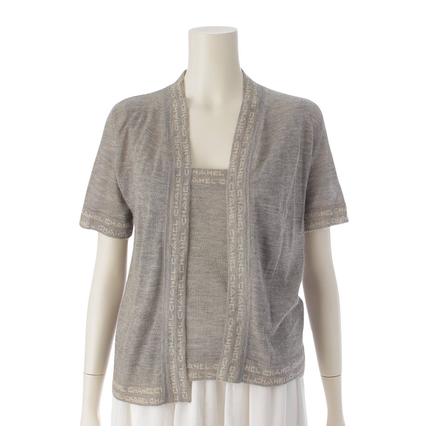 Chanel 99C Cashmere Cardigan Short Sleeve Knit Camisole Ensemble P12363 Grey 38