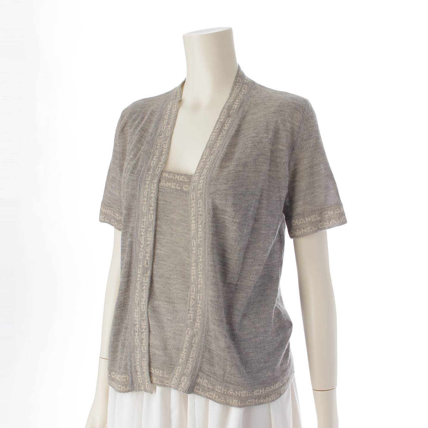 Chanel 99C Cashmere Cardigan Short Sleeve Knit Camisole Ensemble P12363 Grey 38