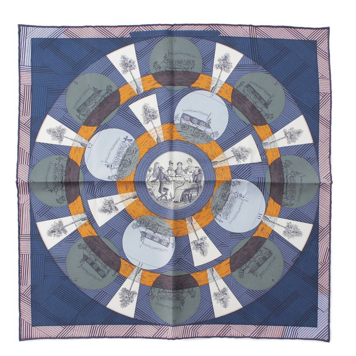 [Hermes] Hermes Carre 45 Silk Scarf JEU DES OMNIBUS REMIX Multicolor Navy [Used] [Authenticated and Guaranteed Authentic] 214088