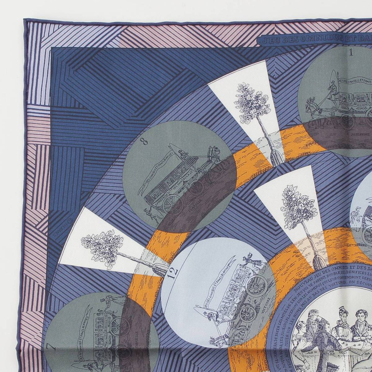 [Hermes] Hermes Carre 45 Silk Scarf JEU DES OMNIBUS REMIX Multicolor Navy [Used] [Authenticated and Guaranteed Authentic] 214088