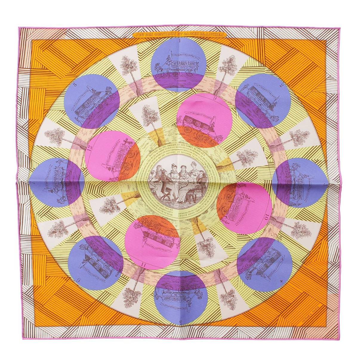 [Hermes] Hermes Carre 45 Silk Scarf JEU DES OMNIBUS REMIX Multicolor Orange [Used] [Authenticated/Genuine Product Guaranteed] 214089