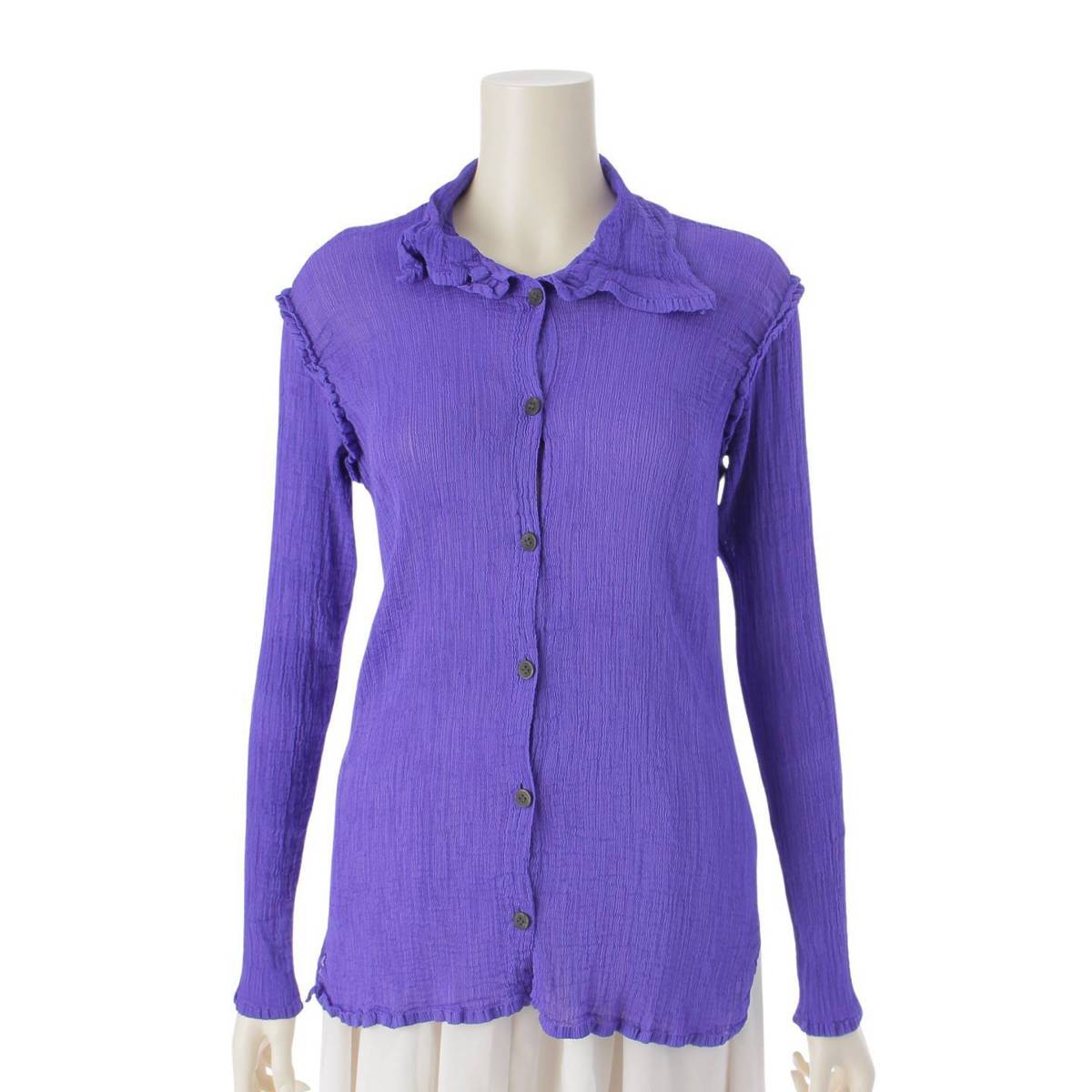[me ISSEY MIYAKE] me ISSEY MIYAKE See-through crepe long sleeve shirt blouse top MI43FJ242 Purple [Used] [Authenticated and genuine product guaranteed] 214134