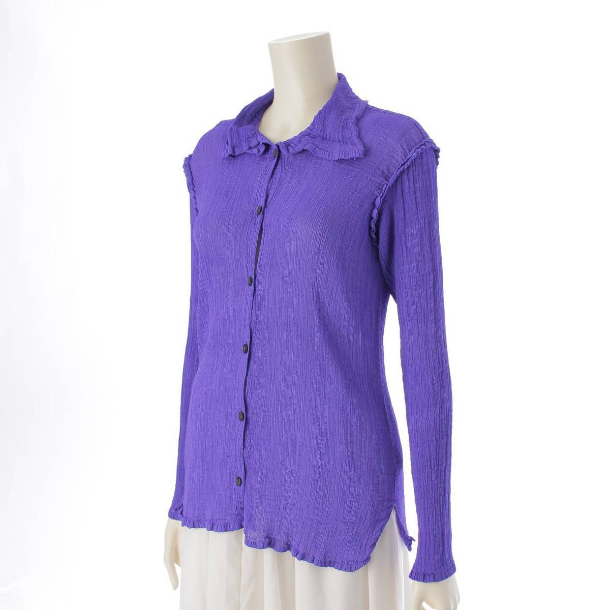 [me ISSEY MIYAKE] me ISSEY MIYAKE See-through crepe long sleeve shirt blouse top MI43FJ242 Purple [Used] [Authenticated and genuine product guaranteed] 214134