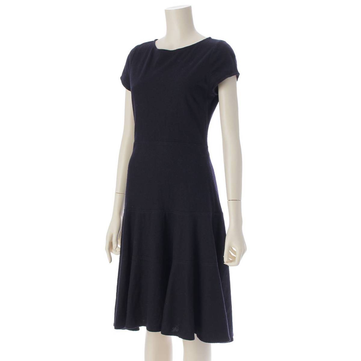 [PRADA] Prada wool crew neck short sleeve flare dress navy 42 [Used] [Authenticated and genuine product guaranteed] 214145