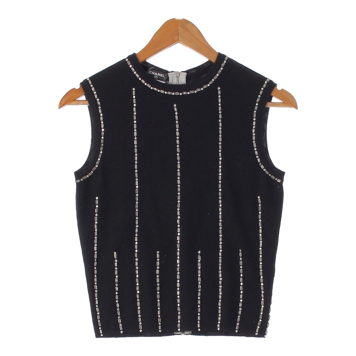 Chanel 02A Back Zip Cashmere Knit Sequin Beads P19931 Black 38