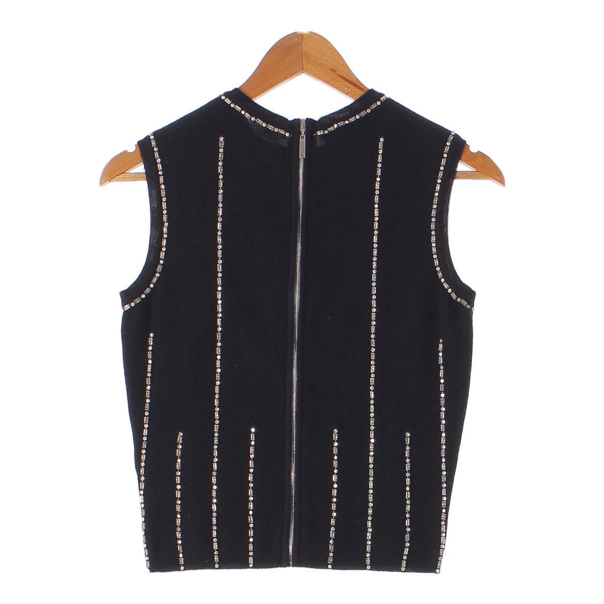 Chanel 02A Back Zip Cashmere Knit Sequin Beads P19931 Black 38