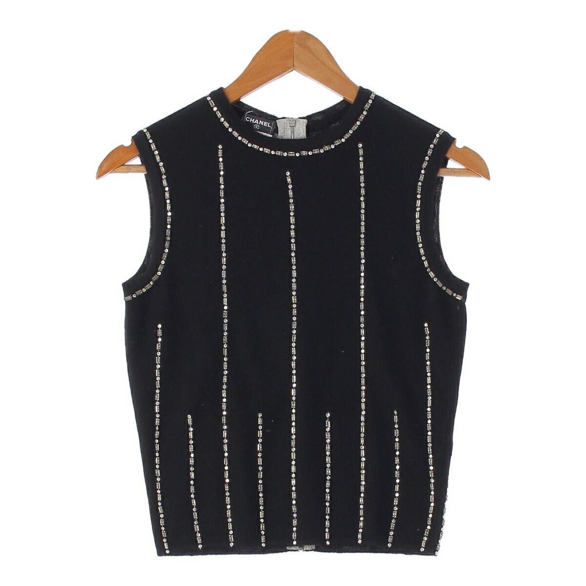 Chanel 02A Back Zip Cashmere Knit Sequin Beads P19931 Black 38 [Used] [Authentic Guaranteed]