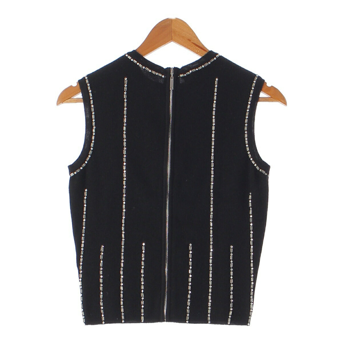 Chanel 02A Back Zip Cashmere Knit Sequin Beads P19931 Black 38 [Used] [Authentic Guaranteed]