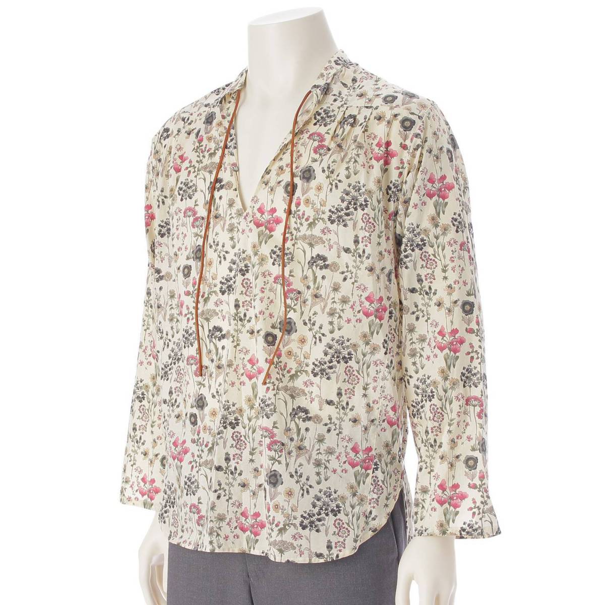 YVES SAINT LAURENT 14Stainless Steel Flower print tunic tops 372614 white 38/15