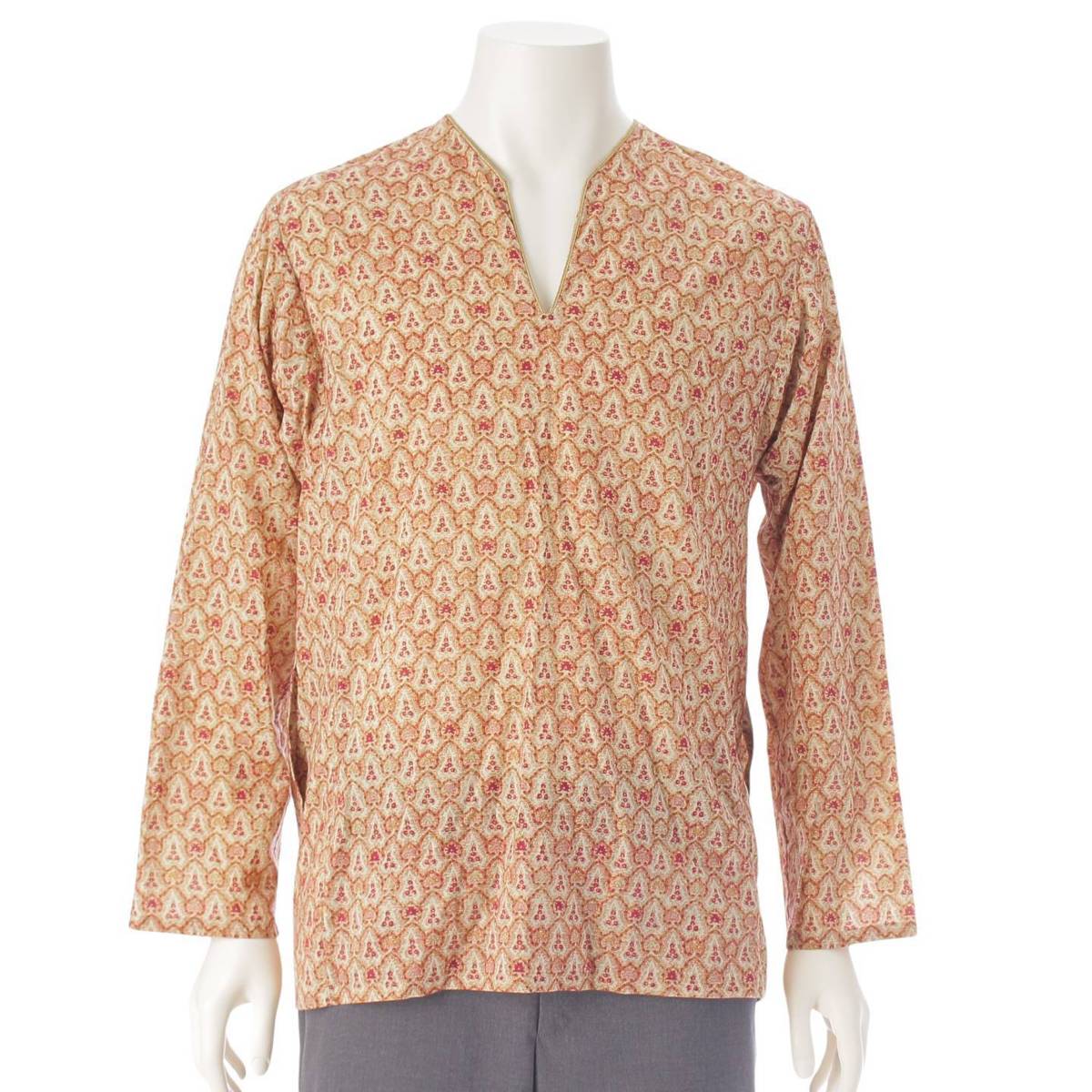 YVES SAINT LAURENT 14Stainless Steel cotton All-over print long sleeve tunic tops 376852 Red 37