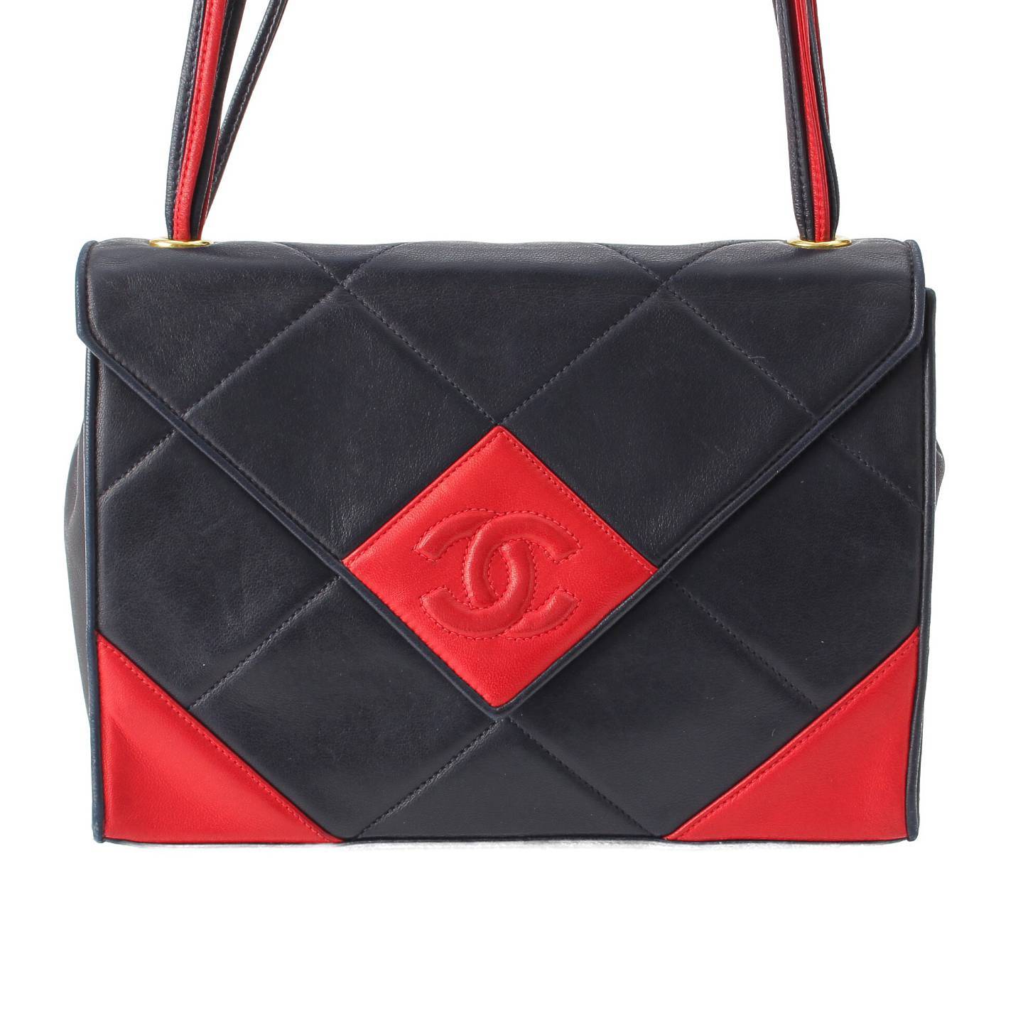 Chanel COCO Mark Leather Shoulder Bag Diamond Bicolor Black x Red