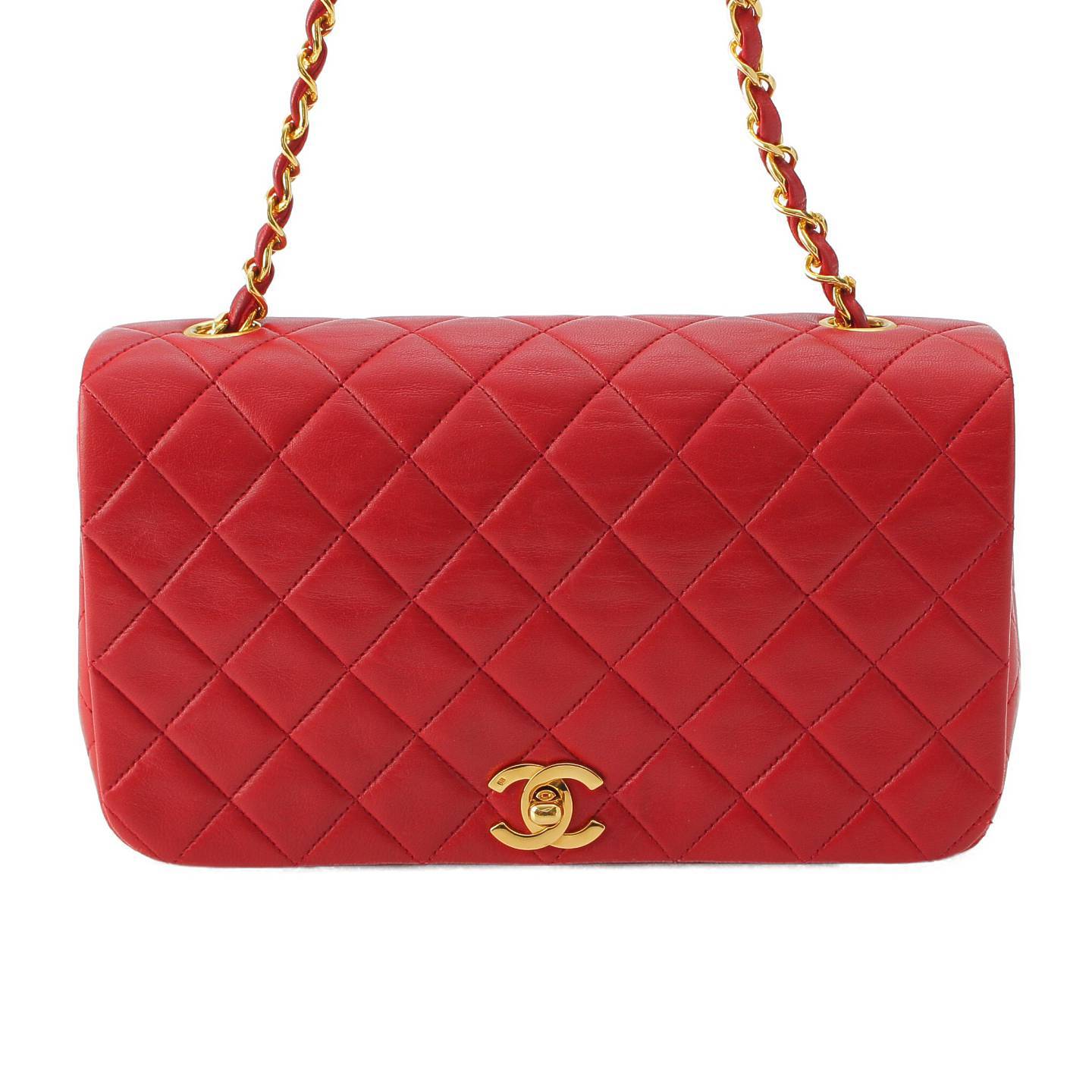 Chanel No. 1 Matelasse Lambskin ChainShoulder Bag Gold Metal Red