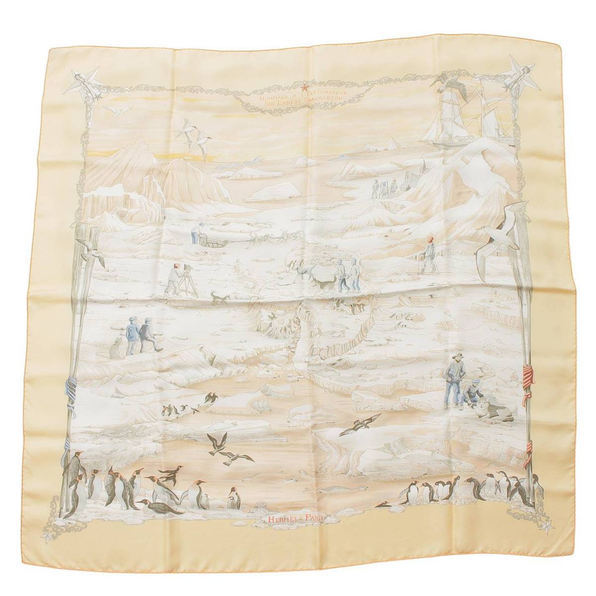 [Hermes] Hermes Carré 90 Silk Scarf Hommage l'explorateur Sir Shackleton Orange [Used] [Authenticated and Guaranteed Authentic] 214312