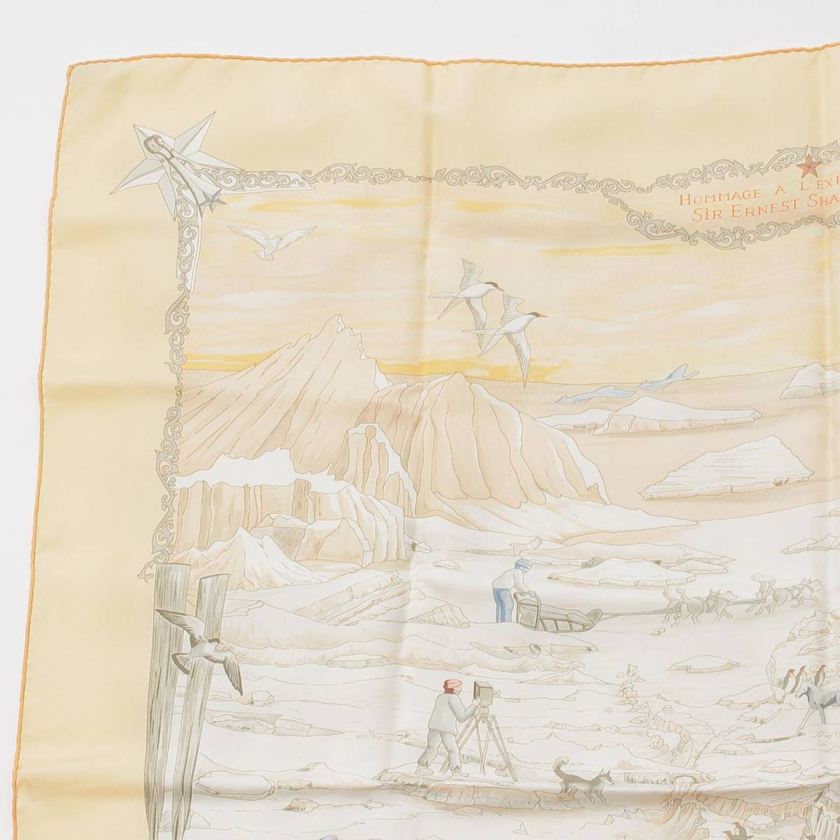 [Hermes] Hermes Carré 90 Silk Scarf Hommage l'explorateur Sir Shackleton Orange [Used] [Authenticated and Guaranteed Authentic] 214312