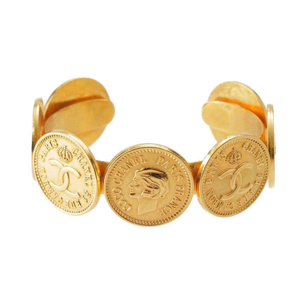 [Chanel] Chanel Vintage COCO Mark Coin Motif Bangle Bracelet Gold Plated Gold [Used] [Authenticated and Guaranteed Authentic] 214313