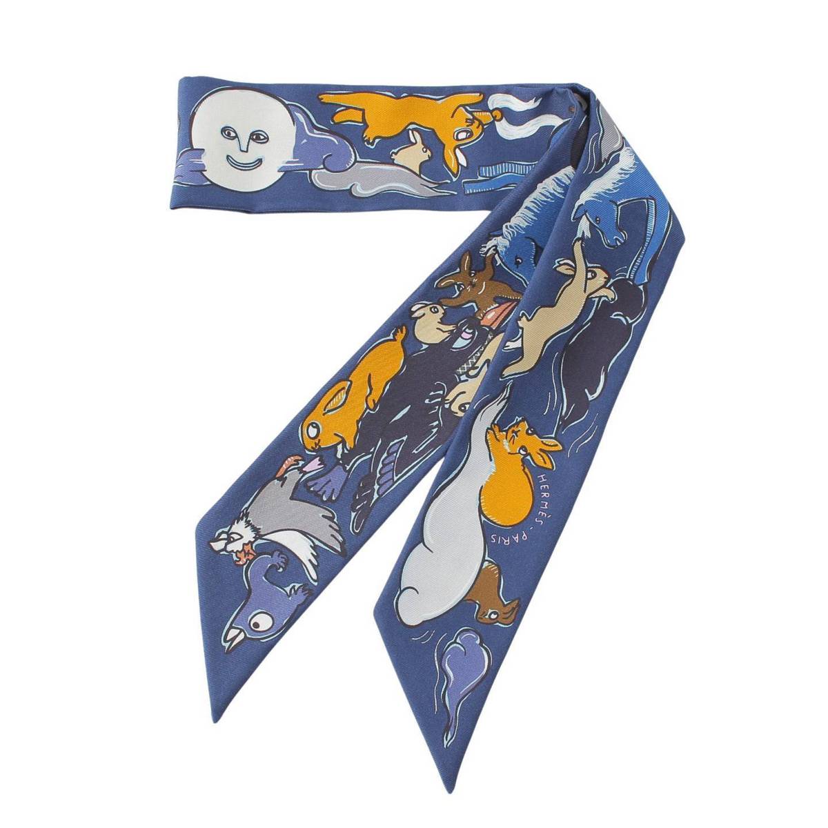 [Hermes] Hermes Silk Scarf Twilly Mille et Un Lapins Thousand and One Rabbits Multicolor Navy [Used] [Authenticated and Guaranteed Authentic] 214338