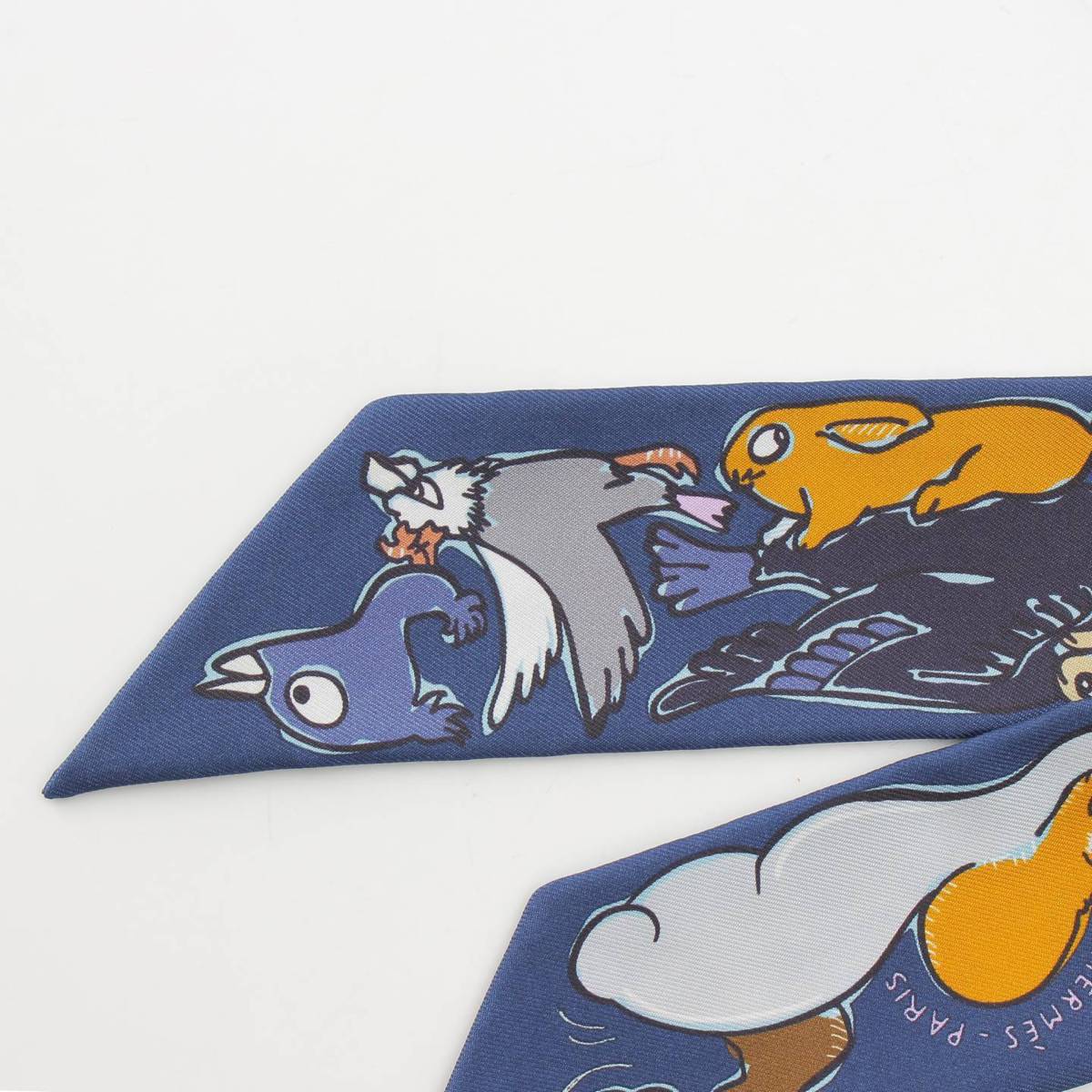 [Hermes] Hermes Silk Scarf Twilly Mille et Un Lapins Thousand and One Rabbits Multicolor Navy [Used] [Authenticated and Guaranteed Authentic] 214338