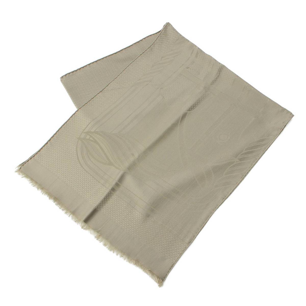 [Hermes] Hermes Silk Stole Quadrige Shawl Scarf Muffler Accessory Khaki [Used] [Authenticated and Guaranteed Authentic] 214341