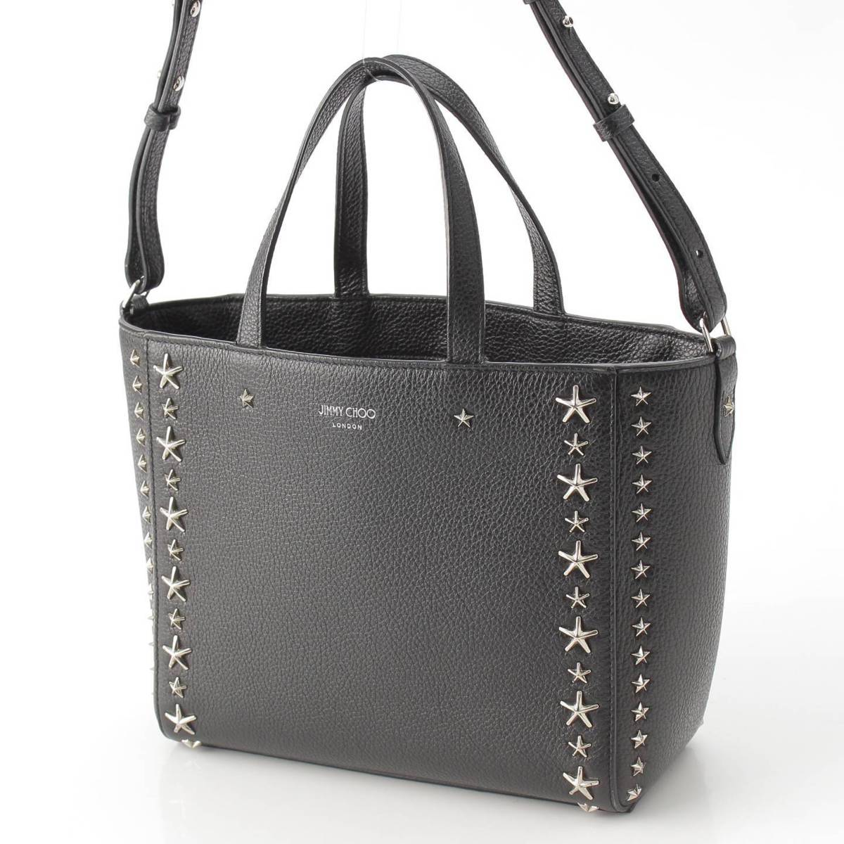 [Jimmy Choo] Jimmy Choo Pegasi S Star Studs 2WAY Hand Shoulder Bag Black [Used] [Authenticated/Genuine Product Guaranteed] 214358